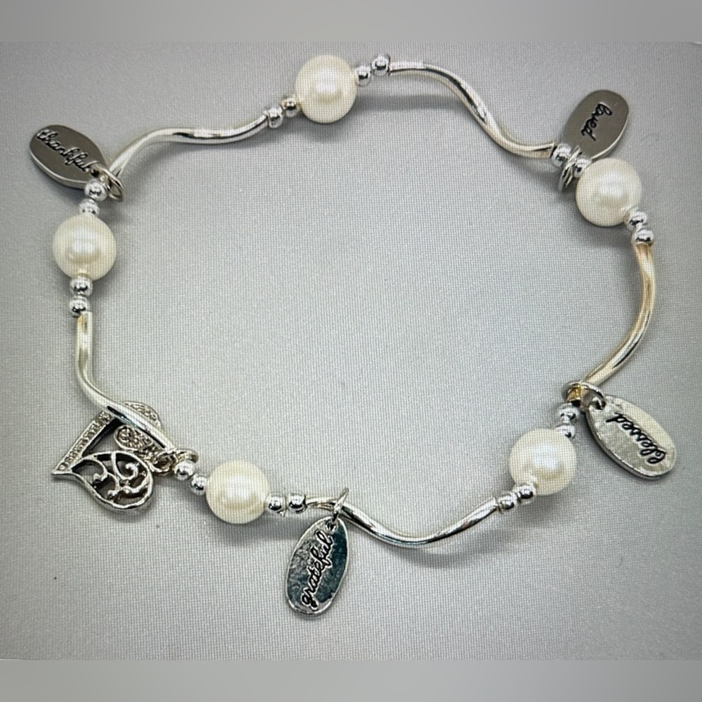 Valerie Parrhill Inspirational Stretch Charms Faux Pearl Bracelet